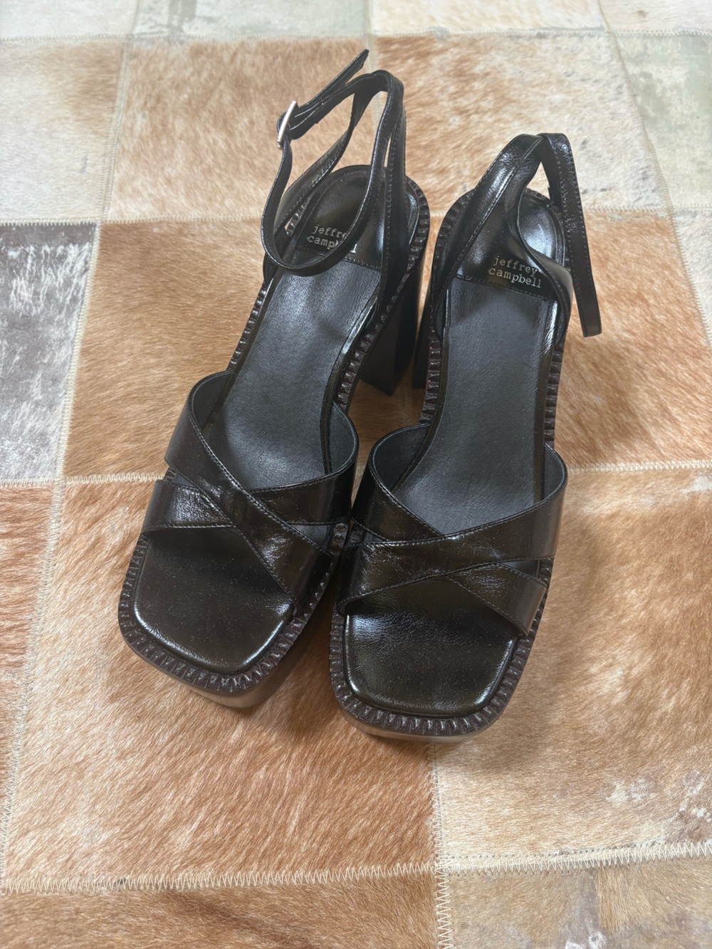 Jeffrey Campbell Black Square-Toe Crisscross Strap Heels